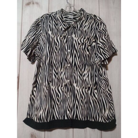 East 5th Shirt Ladies Extra Large Black White Button Front Short Sleeve Zebra Pr - Picture 1 of 7